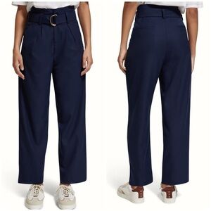 New Scotch & Soda Daisy High Rise Straight Leg Paperbag Trousers Pants Navy 32